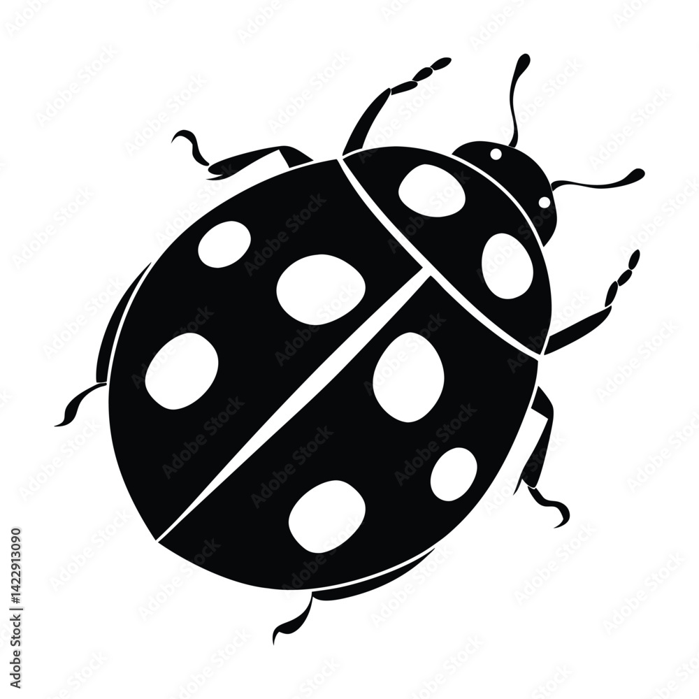 Fototapeta premium Solid black silhouette of a ladybug, Art & Illustration on a white background