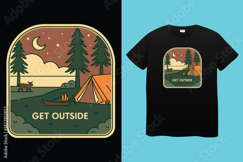 Explore the outdoors graphic print design for apparel. Mounting artwork for t shirt , mountain hill slogan with pine forest and mountain vector illustration, sweatshirt, poster, sticker and others