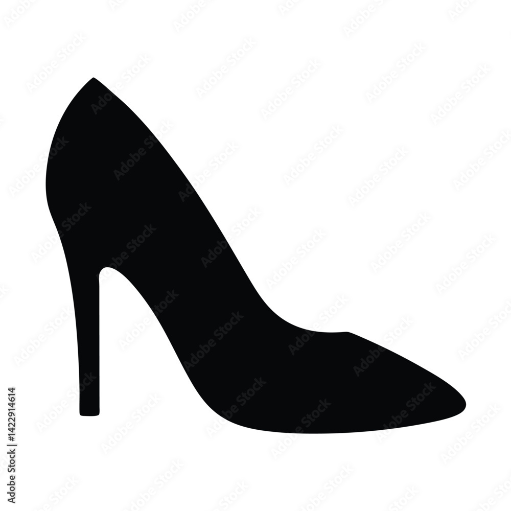 Women's high-heeled shoe icon, black silhouette, Art & Illustration on a white background Women's high-heeled shoe icon, black silhouette, Art & Illustration on a white background