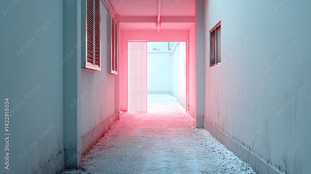 Obraz premium Neon-drenched futuristic alleyway, cyberpunk aesthetic, AI-integrated urban lifestyle, glowing city lights, immersive urban textures, hyper-modern cityscape, fine art digital rendering, atmospheric