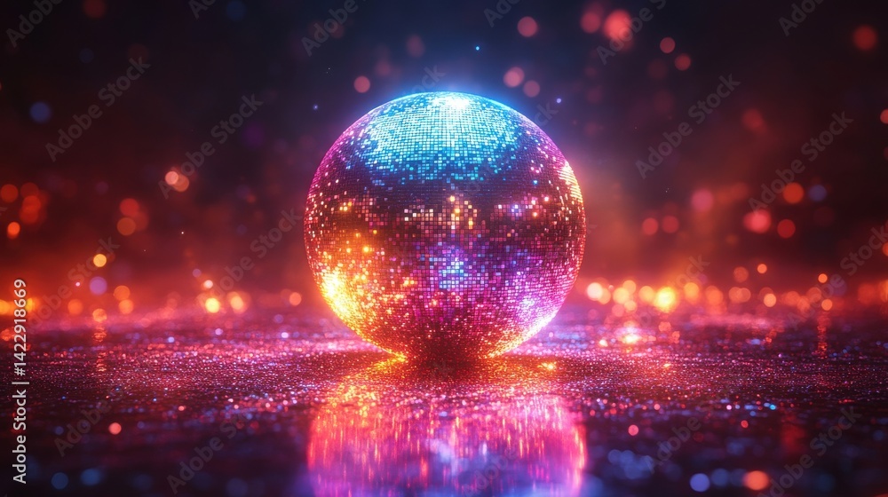 gleaming disco ball spreading a spectrum of lights throughout - stock photo gleaming disco ball spreading a spectrum of lights throughout - stock photo
