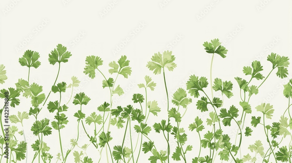 A digital vector image of cilantro leaves and stems, created in a clean, minimalistic style for design projects. A digital vector image of cilantro leaves and stems, created in a clean, minimalistic style for design projects.