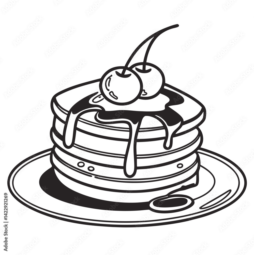 Pancake Stack with Syrup and Cherry Icon Pancake Stack with Syrup and Cherry Icon
