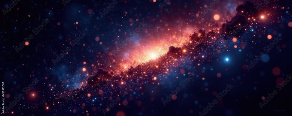 Fototapeta premium Sparkling starfield on a velvety black canvas, star clusters, nebula, cosmic scene