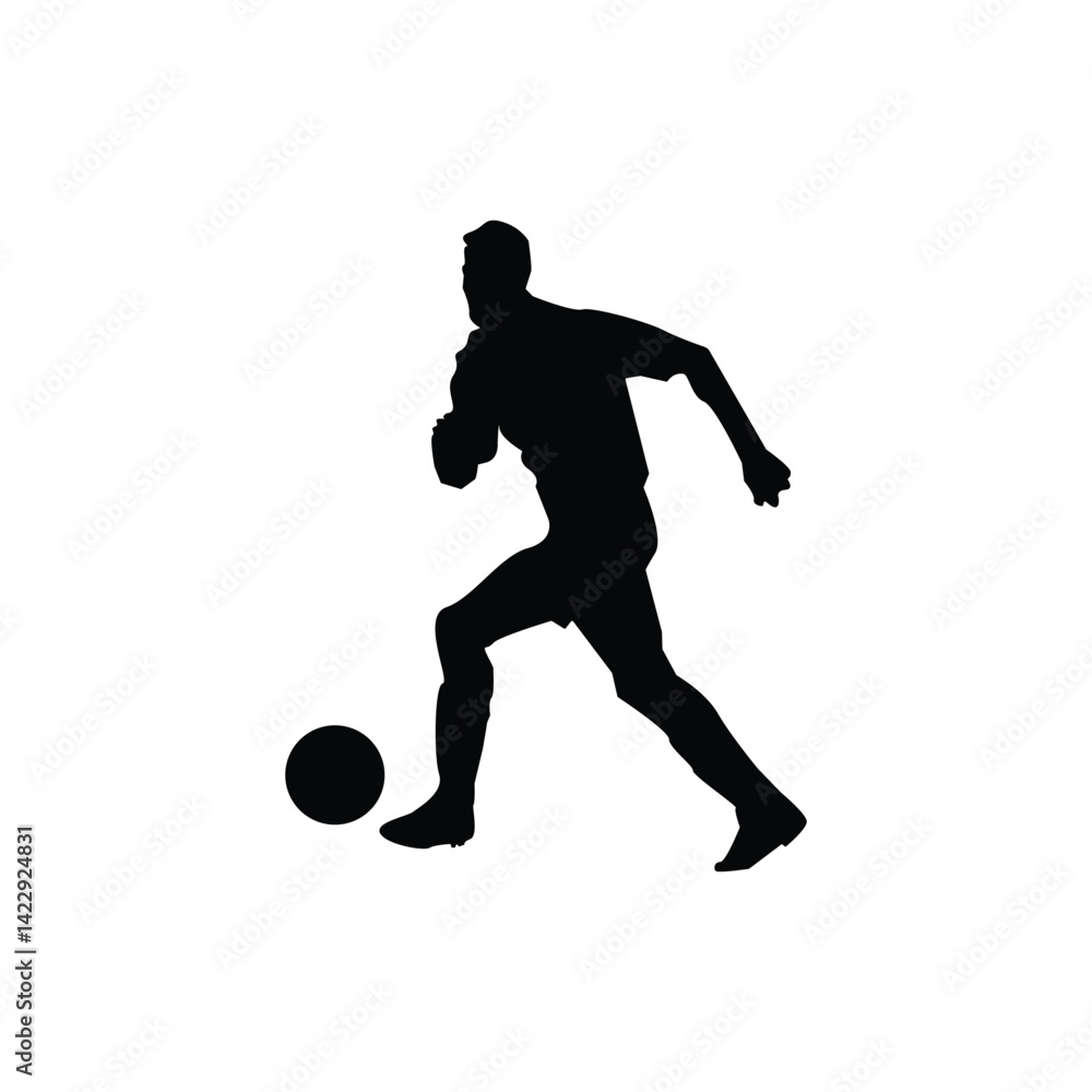 Naklejka premium football player silhouetteSilhouette Person Kicking Ball Sports Action Athlete Movement Footwear Outline Black and White Vector Art Soccer (or Football)