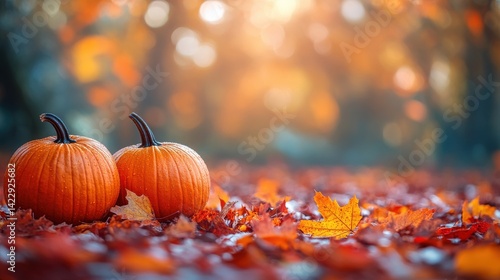 inviting fall background featuring pumpkins and vibrant leaves - image for design