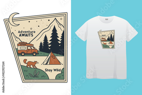 Adventure t-shirt design. Outdoor t shirt design. t-shirt design vector for print. Camping logo design vector illustration. Travel quotes for t shirt, Camping T-Shirts Amazon.