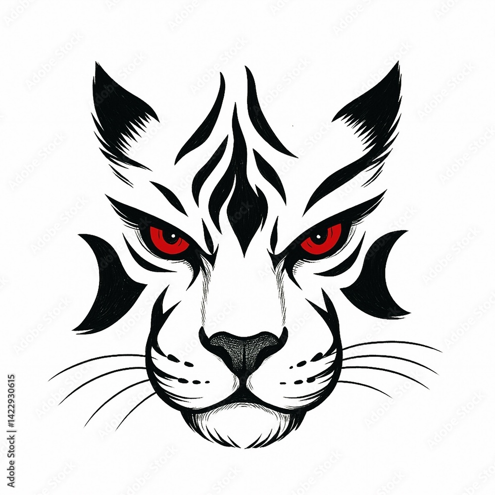 Obraz premium Whitefire Tiger is a mystical beast symbolizing strength, focus, and raw power. With burning red eyes and bold tribal stripes, it stands as a guardian of the spirit realm