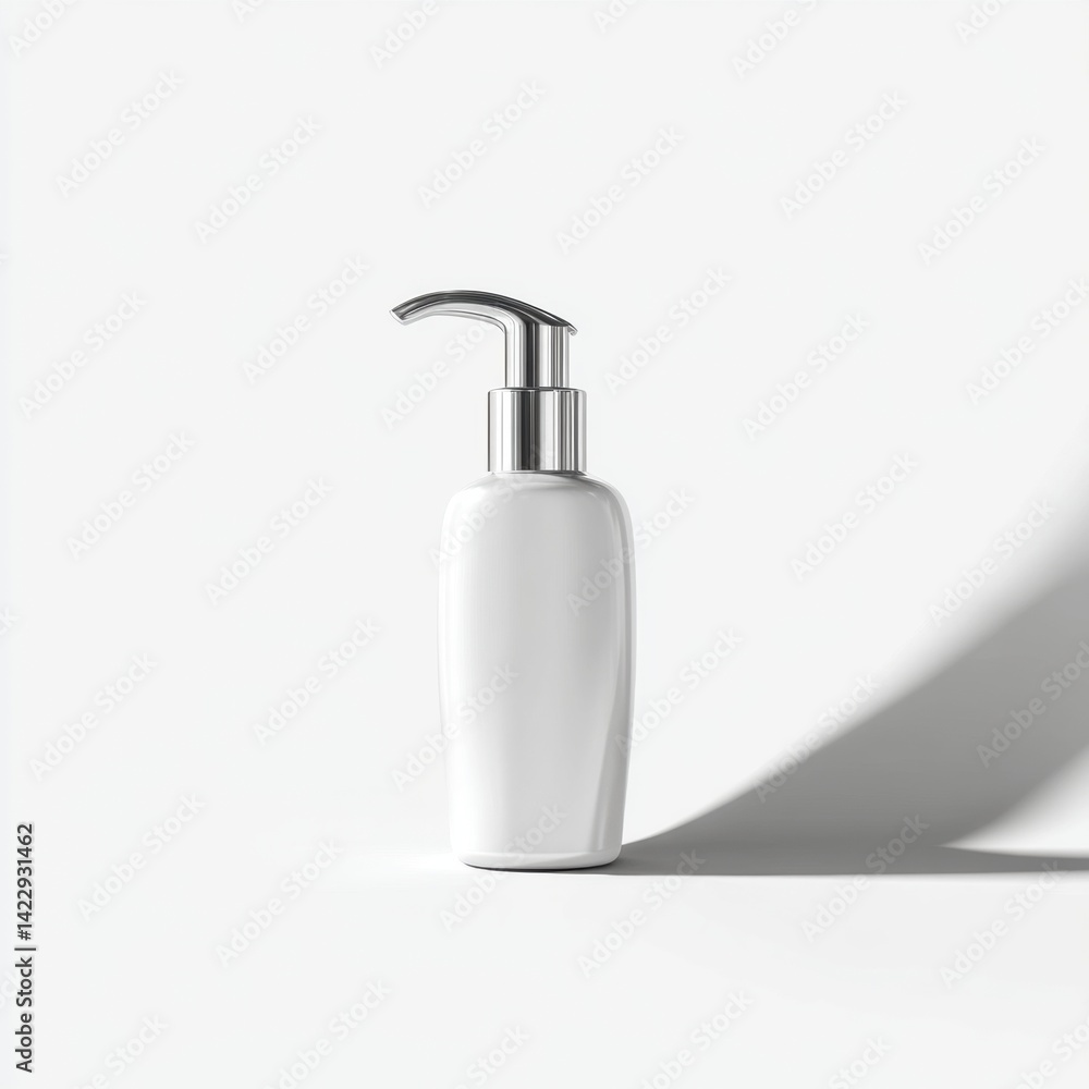 Minimalist White Soap Dispenser with Silver Pump on White Minimalist White Soap Dispenser with Silver Pump on White