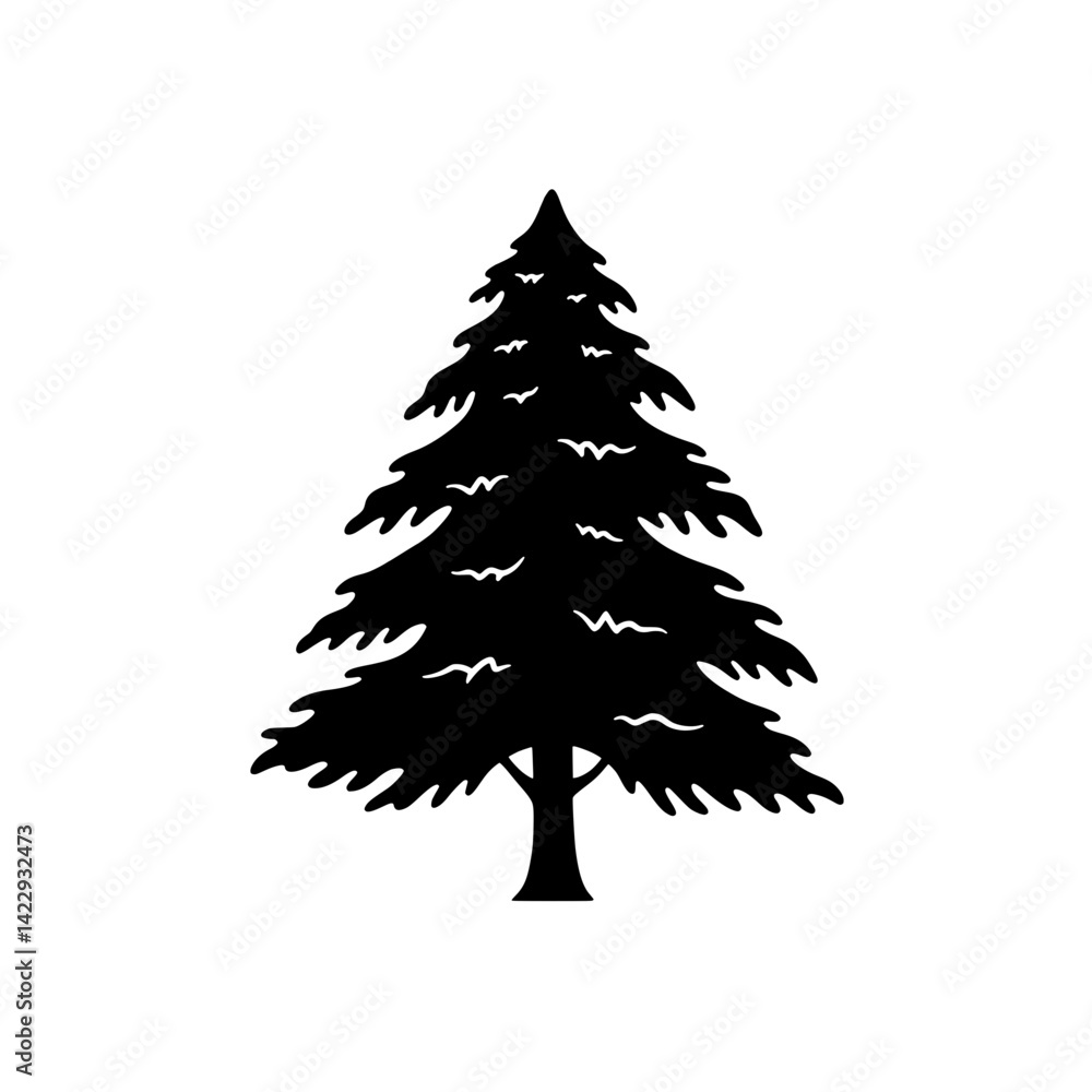 Obraz premium Evergreen Tree Silhouette: A striking silhouette of a majestic evergreen tree, its branches reaching towards the sky.