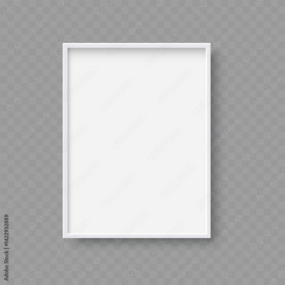 Empty White Frame Mockup with Shadow on Transparent Background - Vector