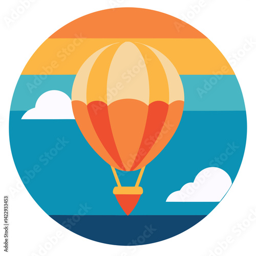 hot air balloon floating in sunset sky circle t shirt design