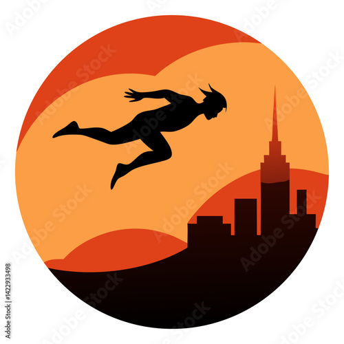 parkour leap over distressed urban sunset in a circle t shirt design