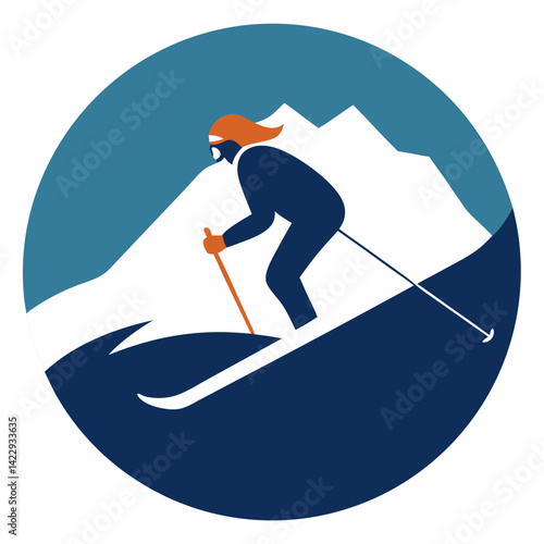 skier descending with powder trails on retro rays t shirt design