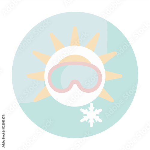 snowflakes and goggles with pastel sunburst in a circle t shirt design
