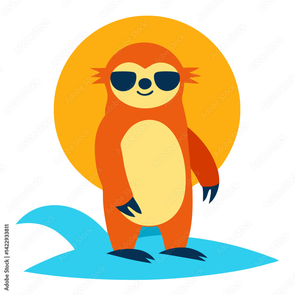 Obraz premium surfing sloth with sunglasses and retro sun t shirt design