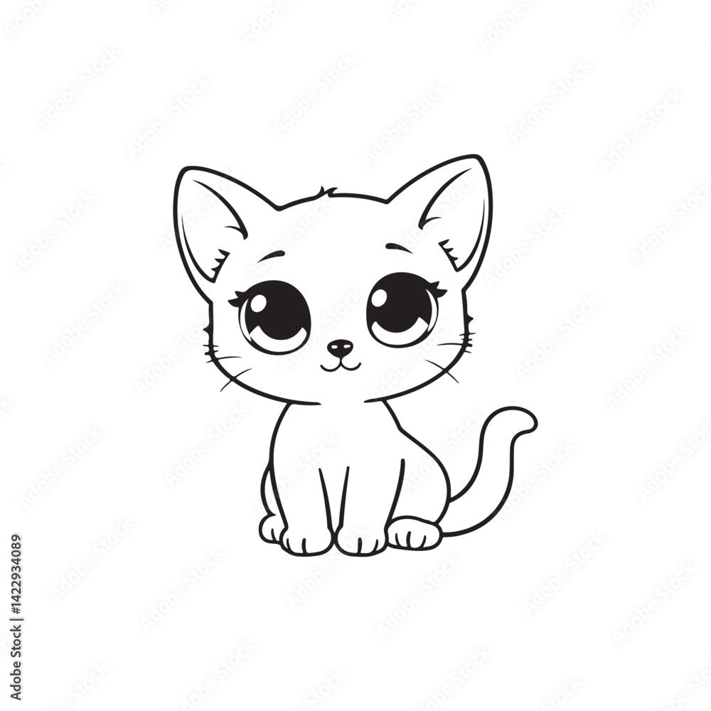 Fototapeta premium Cute Cartoon Kitten Coloring 