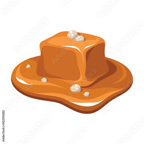 Salted caramel toffee melting cube piece with salty sweet delicious dessert isometric vector