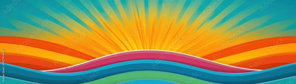 Vibrant Abstract Sunrise with Bold Colors and Dynamic Waves Creating a Cheerful and Uplifting Morning Landscape Scene