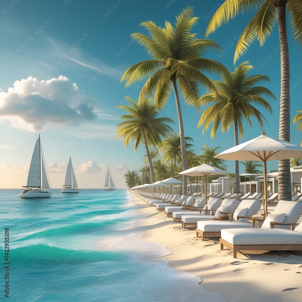 Fototapeta premium tropical beach with palm trees