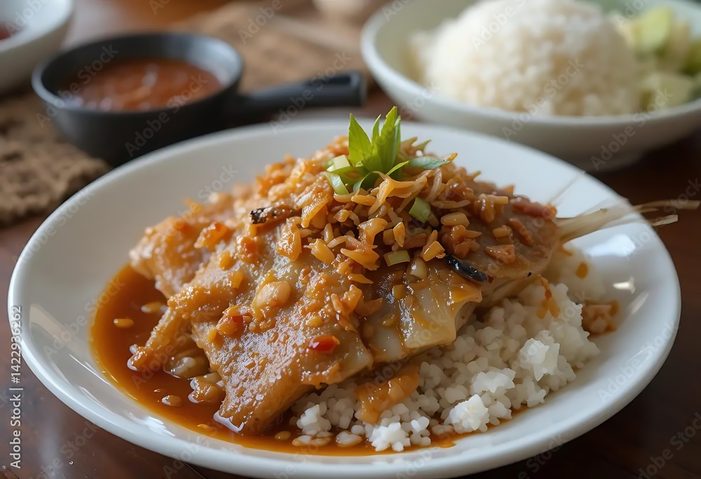 Savory Pan-Seared Fish with Aromatic Rice and Spicy Sauce Savory Pan-Seared Fish with Aromatic Rice and Spicy Sauce