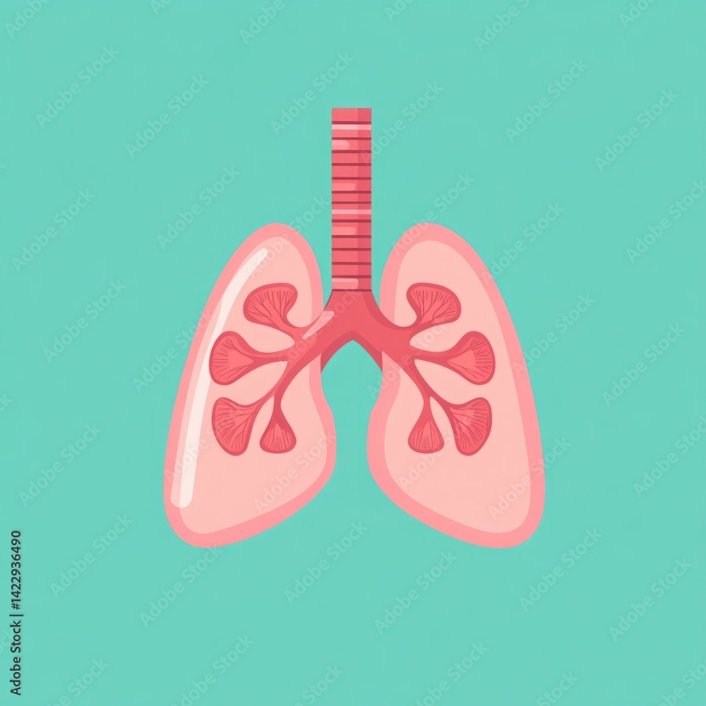 Illustration of Human Lungs on Vibrant Background Representing Respiratory Health, Anatomy, and Functionality in Medical Context