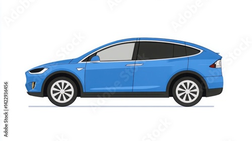 Obraz na płótnie Blue electric vehicle in profile view showcasing modern design elements and sleek lines with an emphasis on sustainable transportation and innovation w salonie