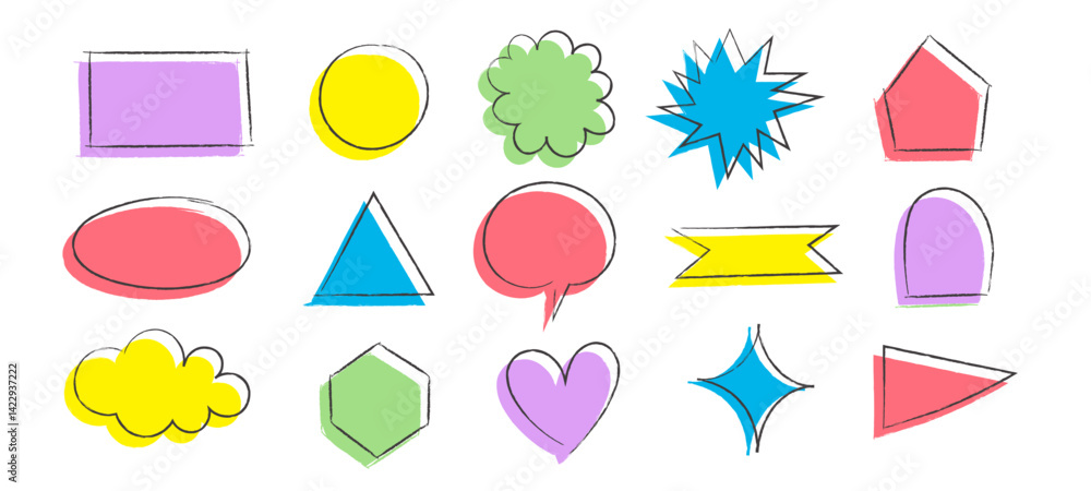Collection of colorful geometry shape and speech bubbles for communication and design, outline elements vector illustration Collection of colorful geometry shape and speech bubbles for communication and design, outline elements vector illustration