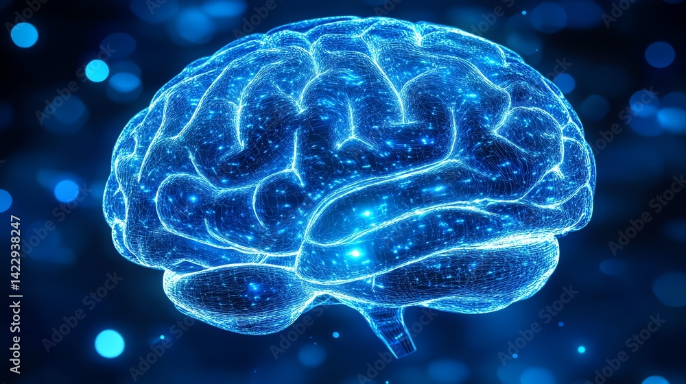 Fototapeta premium Digital Brain Network Glowing Blue Abstract