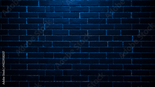 AI generated Cyberpunk aesthetics 3D rendering of a dark blue brick wall