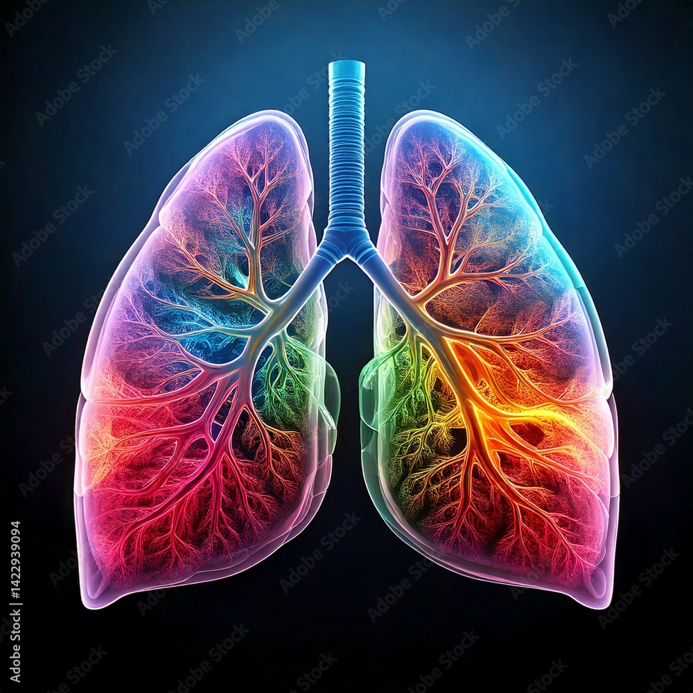 Exploring lung health intricate lungs illustration medical science digital art vibrant environment Exploring lung health intricate lungs illustration medical science digital art vibrant environment