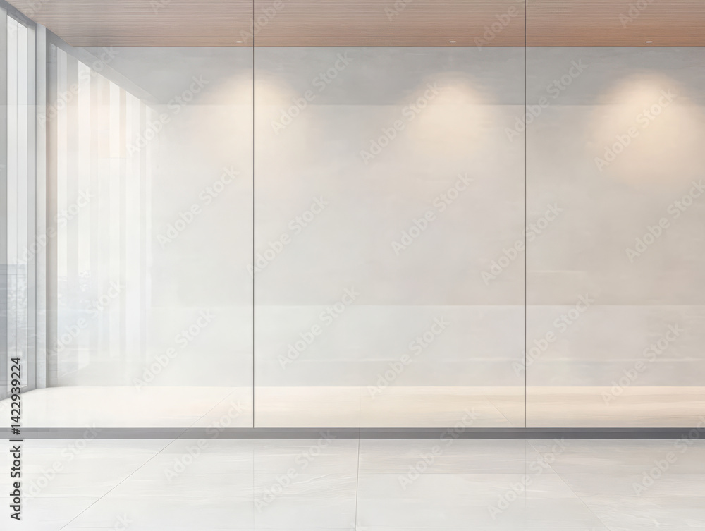Fototapeta premium Modern empty room with large glass windows and minimalist design in bright daylight