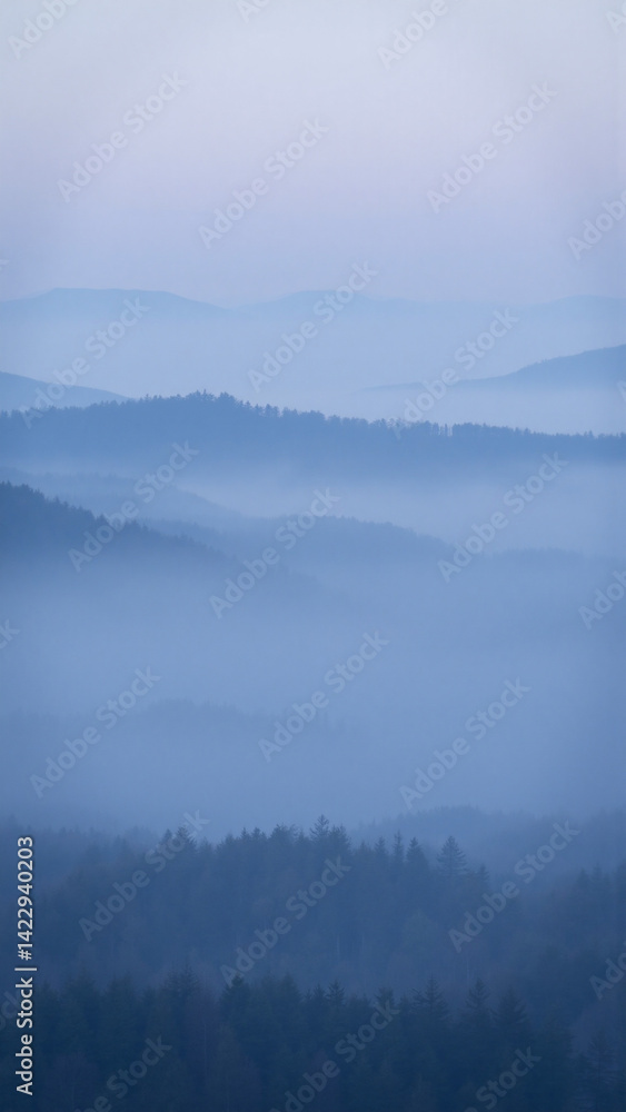Fototapeta premium Misty mountain range with forest in the foreground