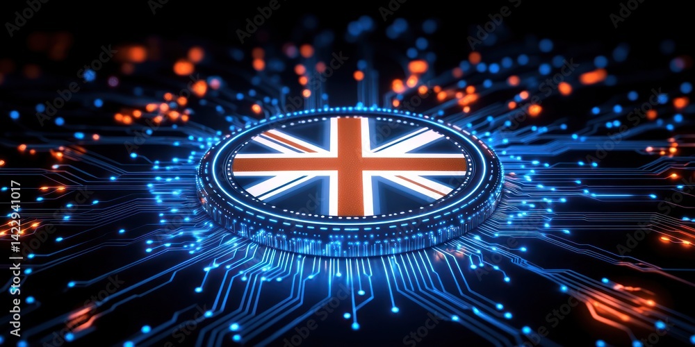 Fototapeta premium British Flag on a Digital Circuit Board