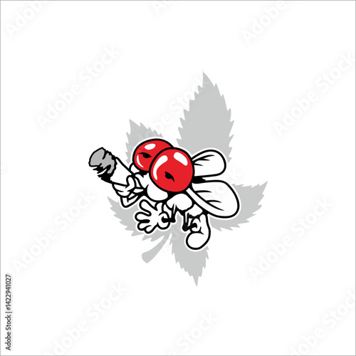 Illustration of a fly smoking with a leaf background