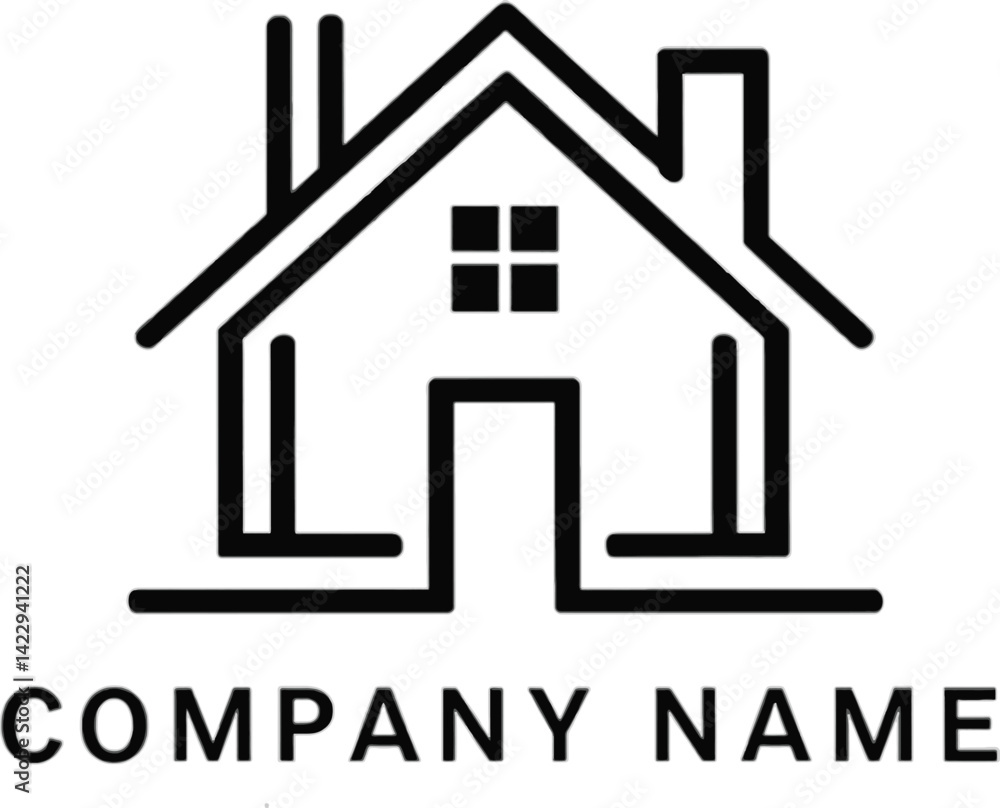 Fototapeta premium Simple Line Art Home Icon on a Black Background. Clean and minimalist line art of a house silhouette on a solid black background