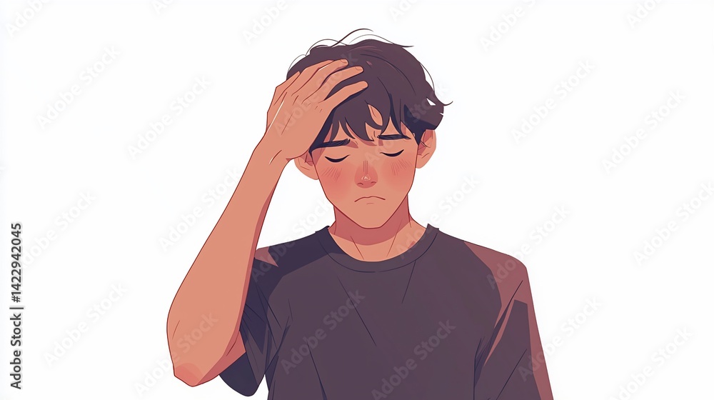 Sad Teenager Touching Forehead Sad Teenager Touching Forehead