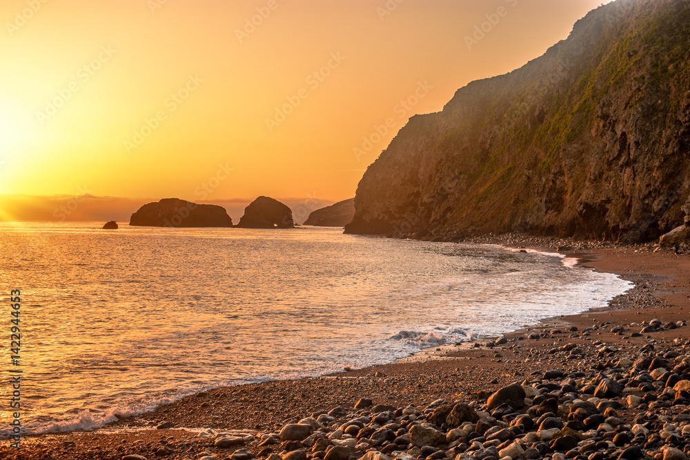Sunrise at the beach, Scorpion Anchorage, Santa Cruz Island, Channel Islands National Park, California Sunrise at the beach, Scorpion Anchorage, Santa Cruz Island, Channel Islands National Park, California