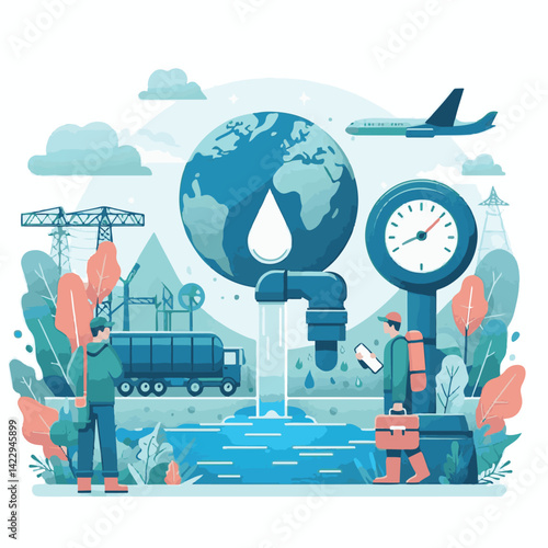 monitoring, world, water, day, clean, background, save, banner, awareness, global, nature, earth, health, september, design, care, protection, environment, globe, blue, natural, drop, illustration, li