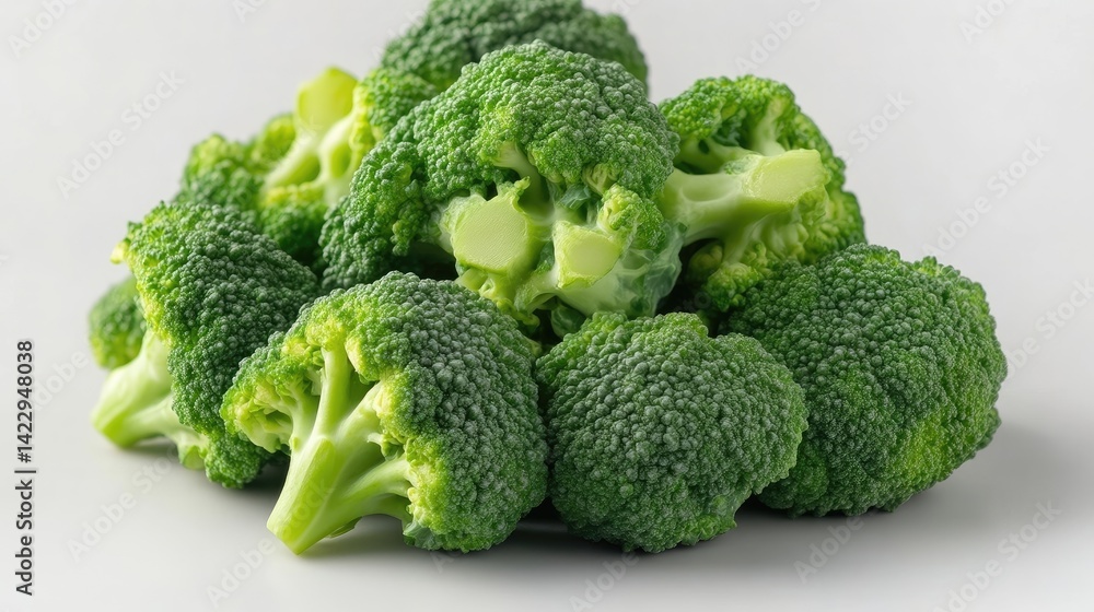 Fresh broccoli florets, vibrant green, piled high Fresh broccoli florets, vibrant green, piled high