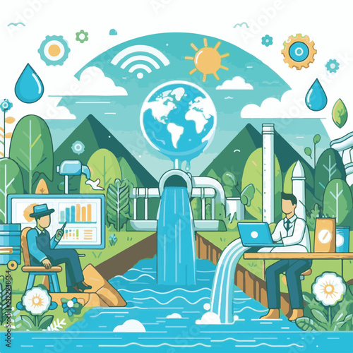 monitoring, world, water, day, clean, background, save, banner, awareness, global, nature, earth, health, september, design, care, protection, environment, globe, blue, natural, drop, illustration, li