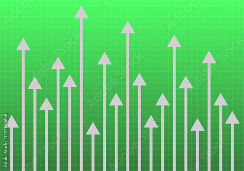 Crecimiento en flechas blancas de crecimiento económico con degradado verde