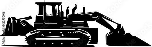 Silhouettes of Various Construction and Heavy Machinery on White Background