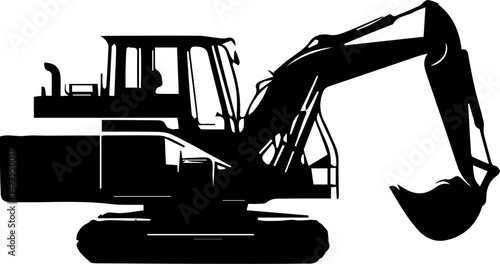 Silhouettes of Various Construction and Heavy Machinery on White Background
