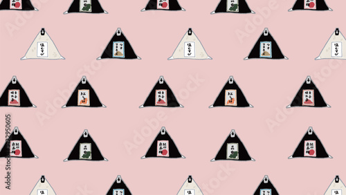 6種類のコンビニおにぎりの総柄イラスト