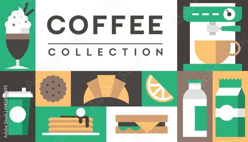 Coffee background vector geometric icons set logo banner menu poster