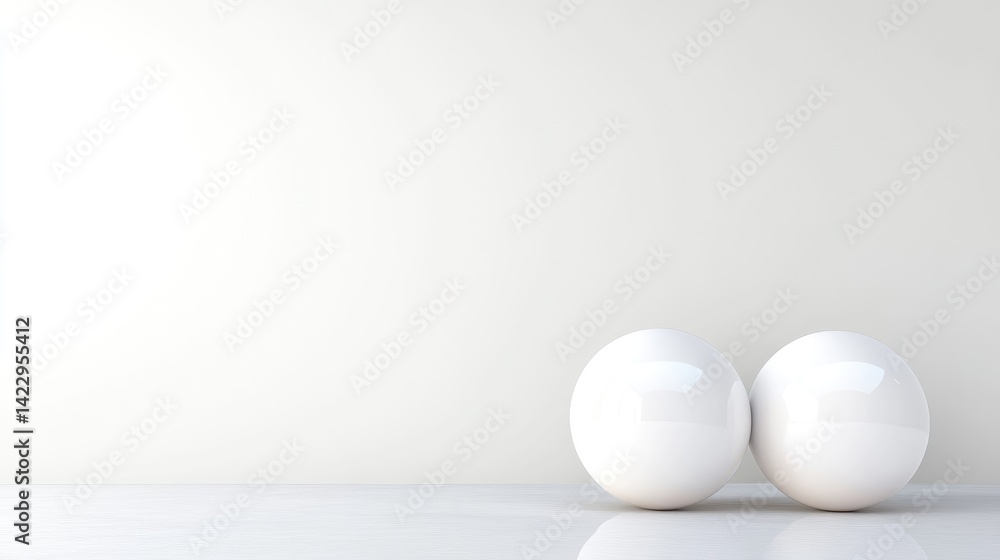 Two white spheres on a white surface Two white spheres on a white surface