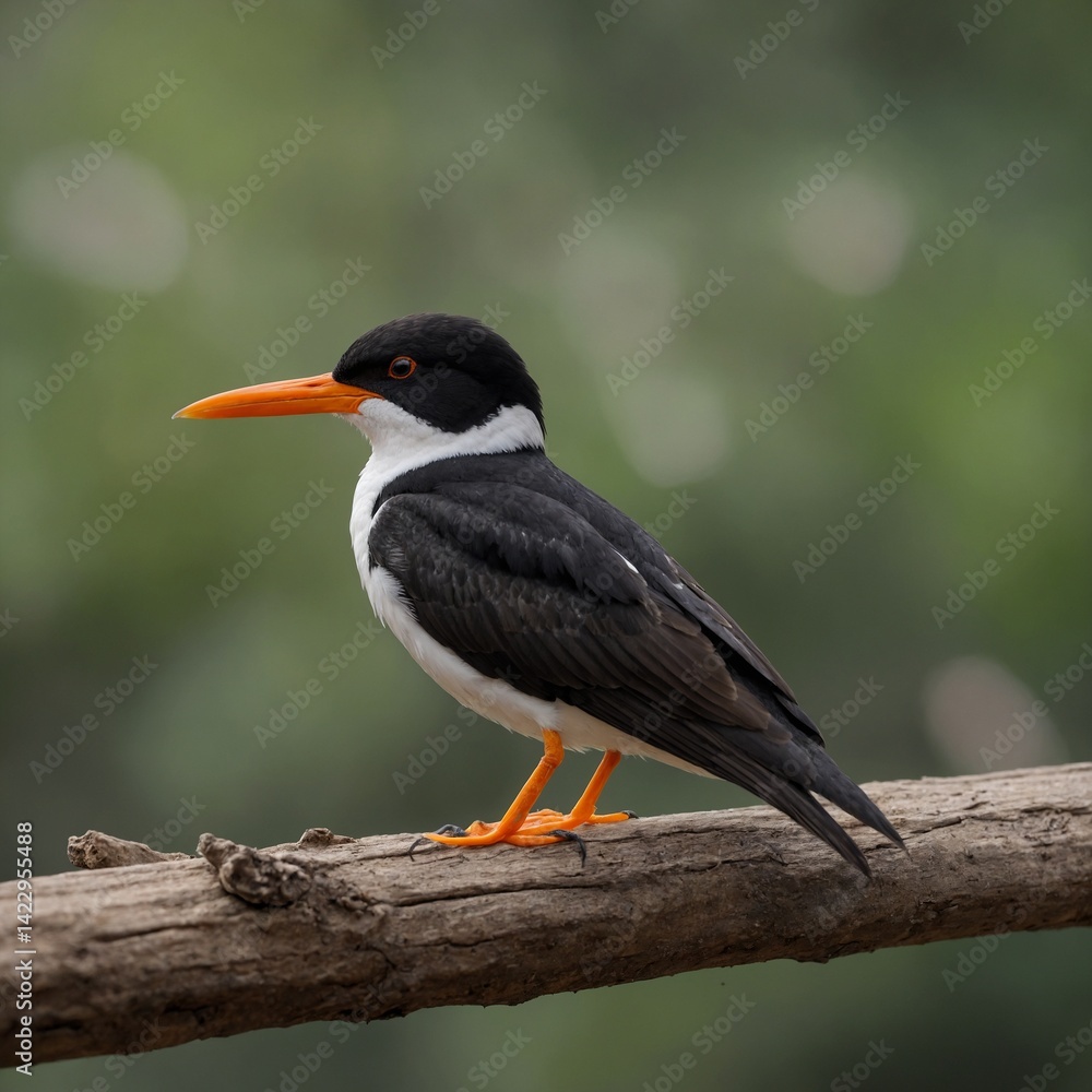 Fototapeta premium Indian Skimmer bird on piece of wood