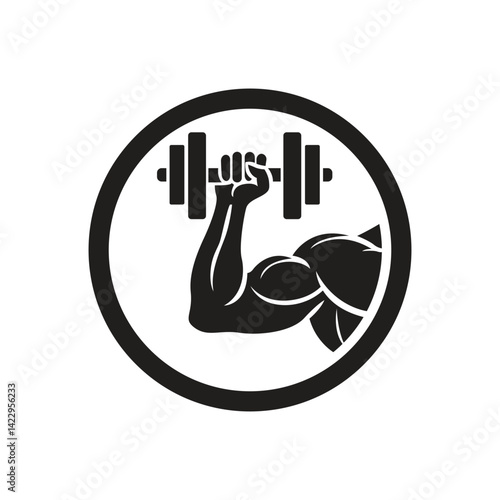 Gym Fitness Logo - Strong Arm Lifting Barbel Icon Vector