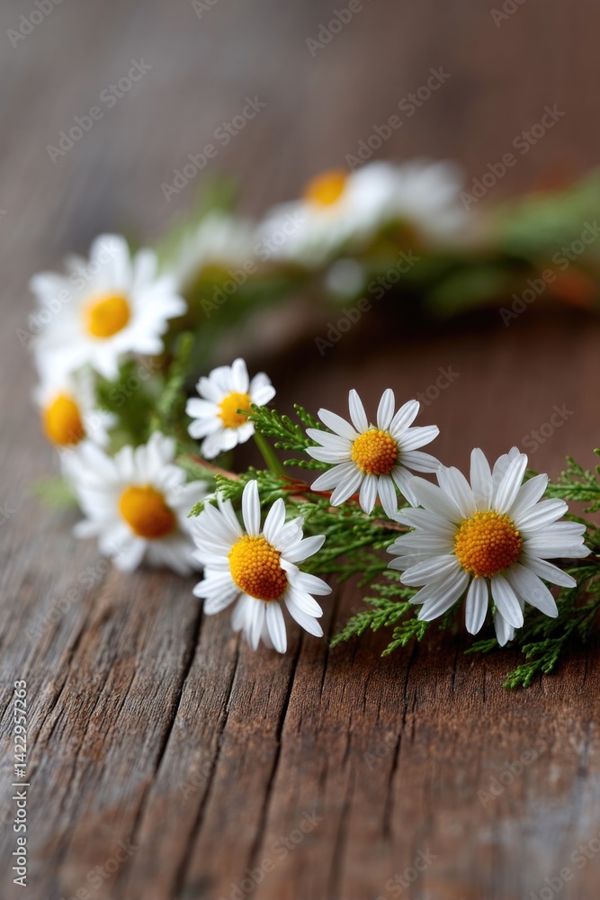 Obraz premium Delicate floral crown crafted from fresh daisies, symbolizing se